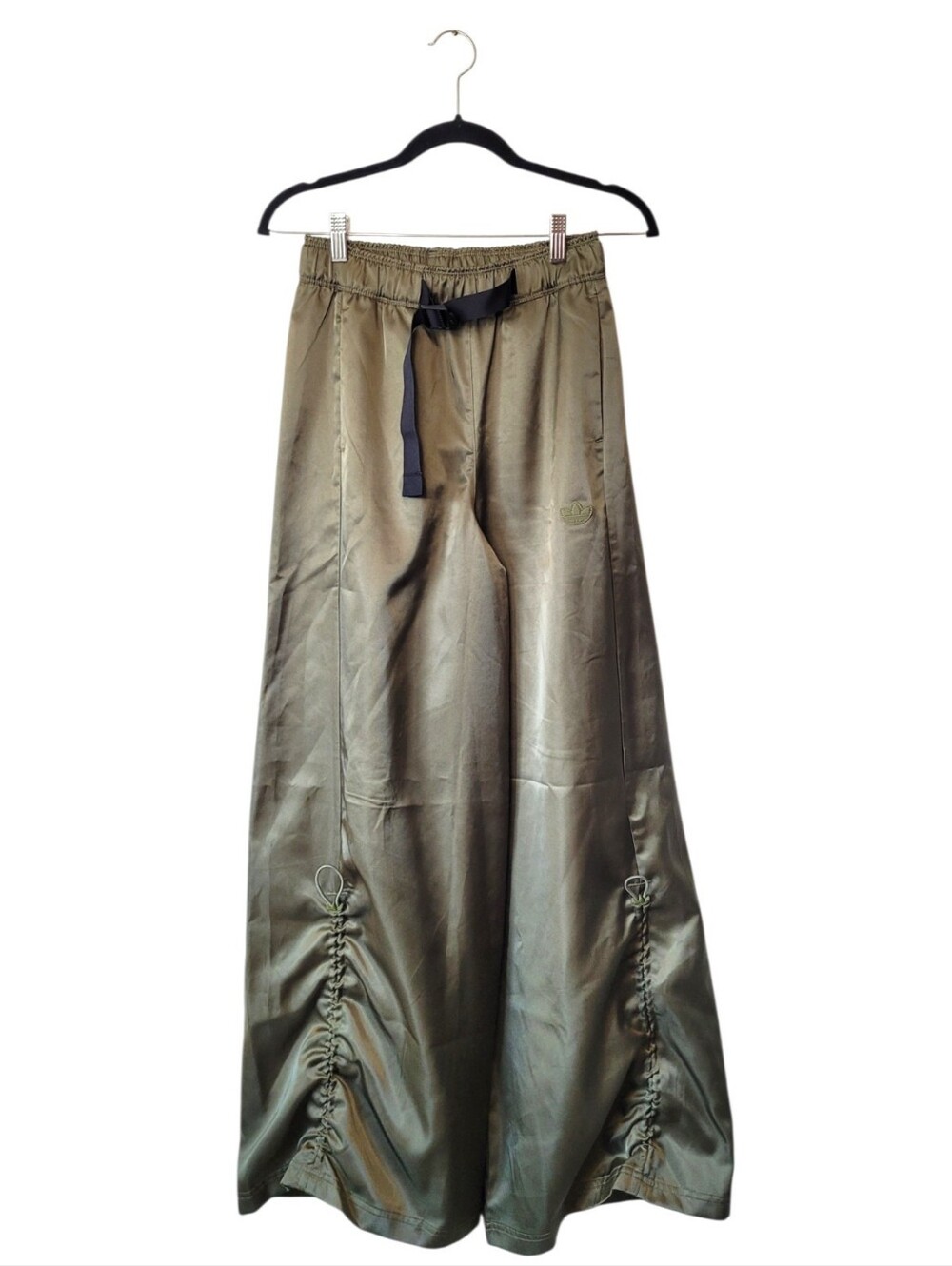 Adidas Wide Leg Satin Cargo Pants in Focus Olive Size US XS